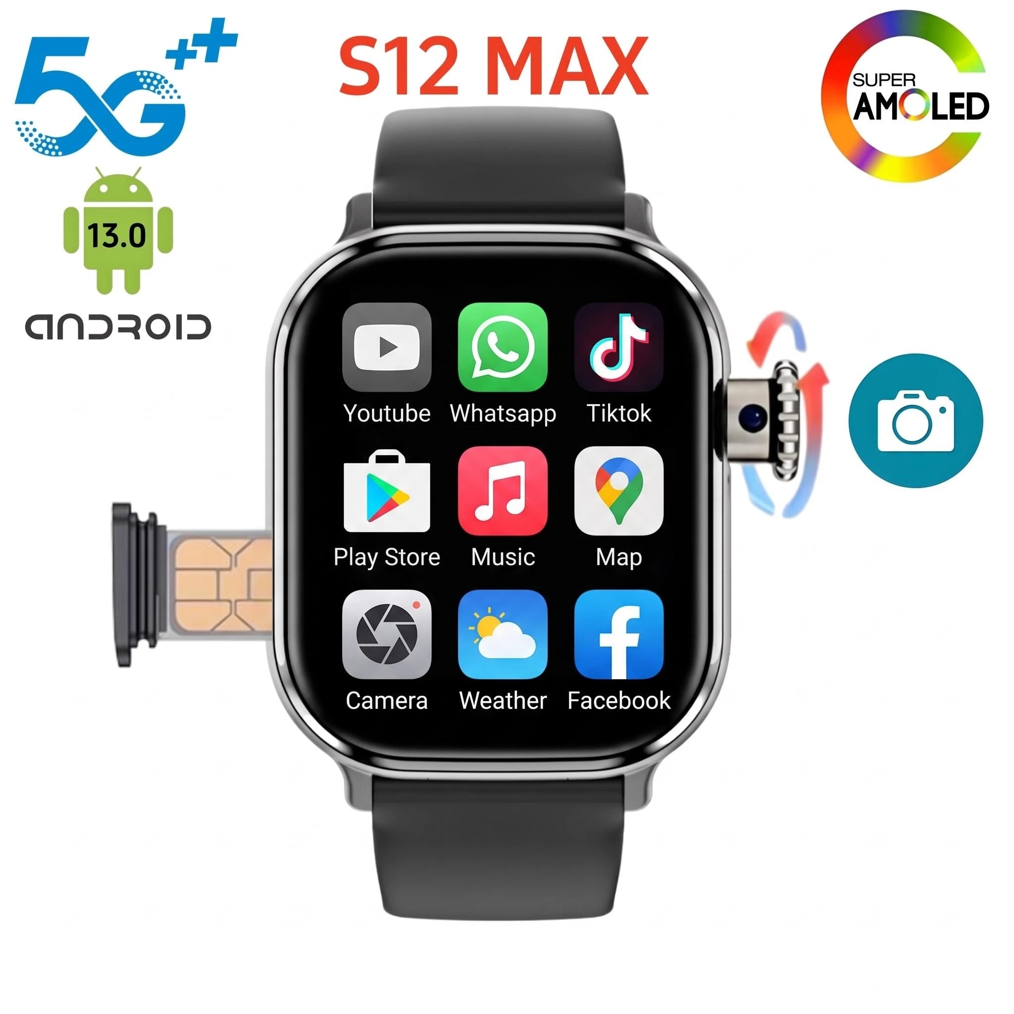 Heart Rate Gps Watch - Smartwatch S12 con schermo Amoled, 5G