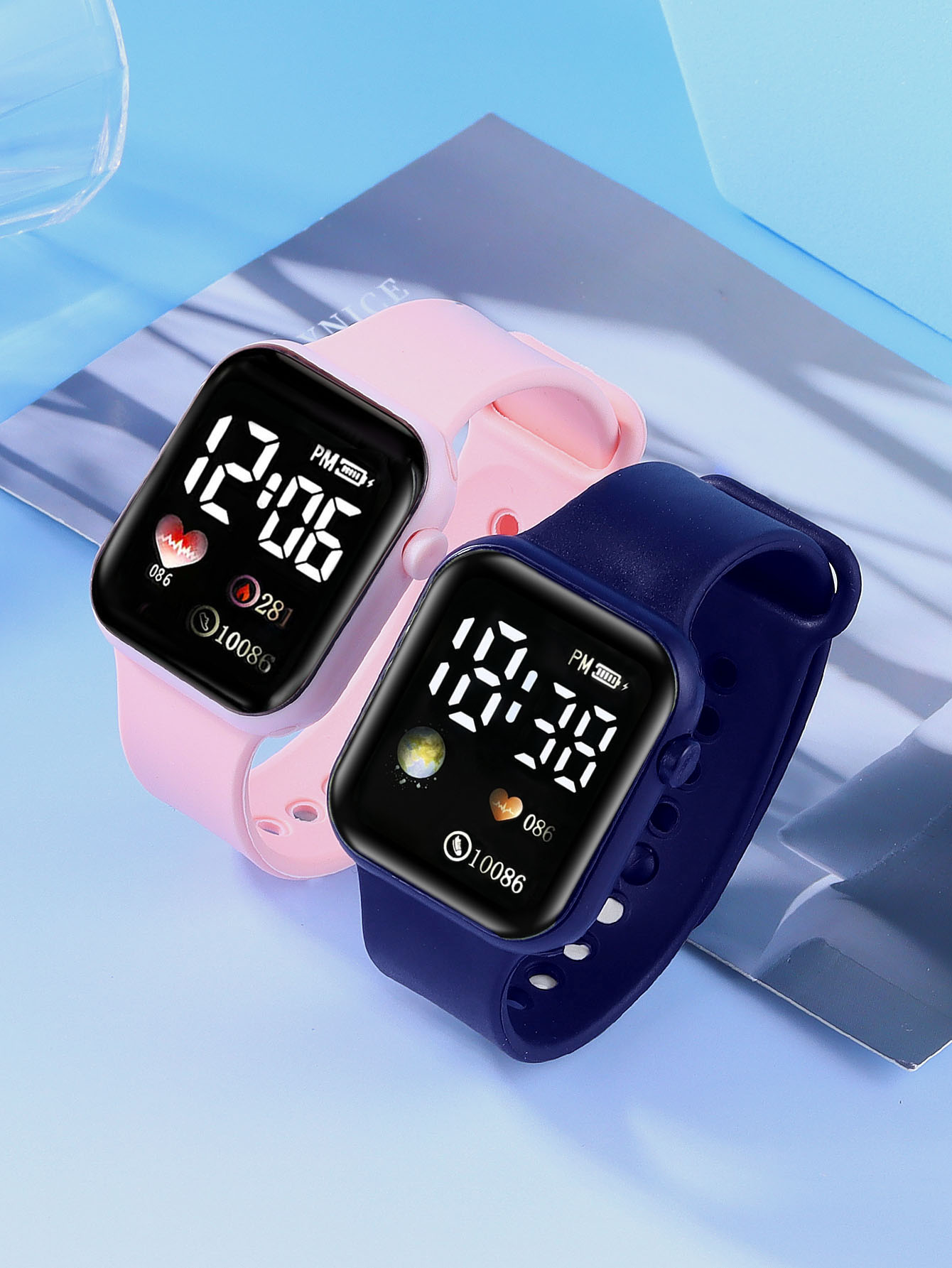 Smartwatch Watches Digital - Orologio elettronico quadrato in silicone a